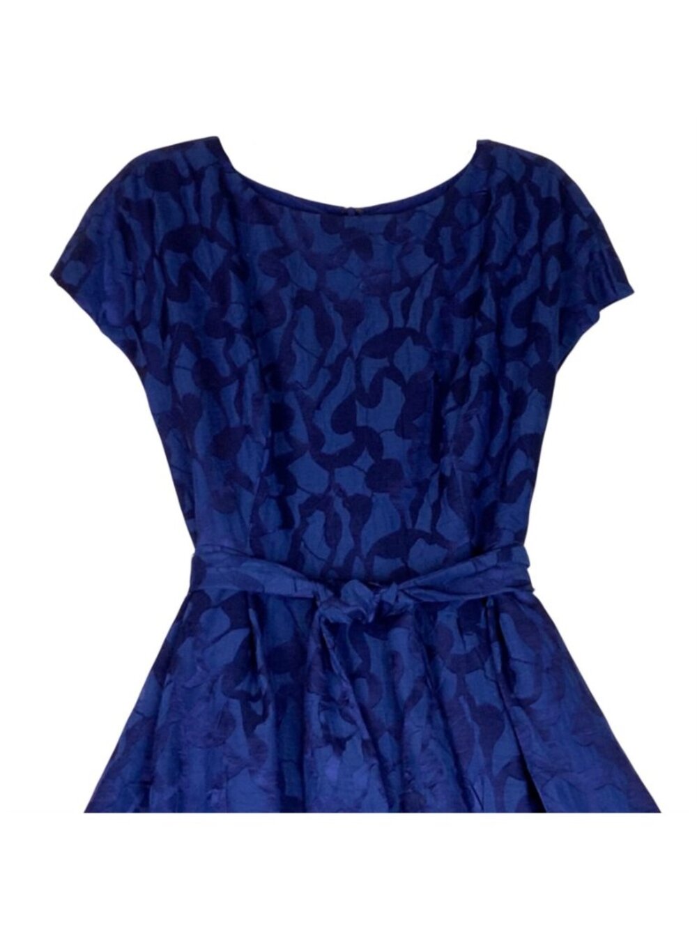 Anne Klein Blue Fit Flare Dress Size 10 Jacquard Cap Sleeves Wedding Guest - Picture 2 of 9